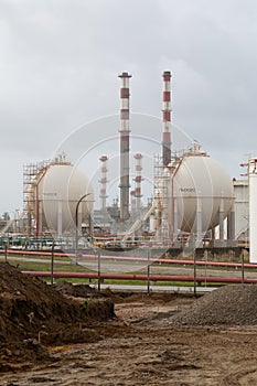 Inactive Refinery in a foggy morning. photo