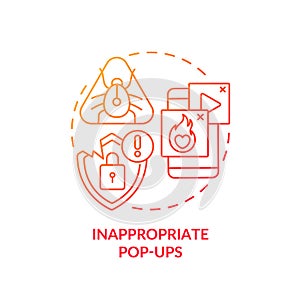 Inappropriate pop-ups red gradient concept icon