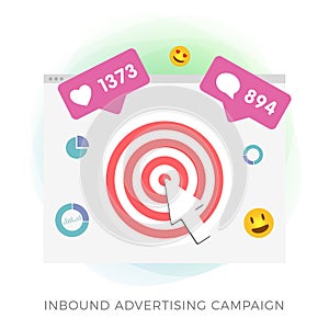 Inbound advertising flat vector icon - Programmatic Advertising cross targeting. Targeted and digital marketing industry ad effect