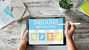 Inbound marketing. Content management and advertising strategy concept.