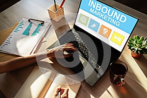 Inbound marketing. Content management and advertising strategy concept. photo