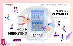 Inbound marketing and Customer acquisition, Landing page template concept, with characters flat design