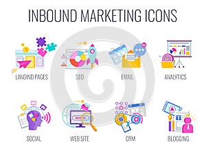 Inbound Marketing. Digita marketing icons. Internet Content Management Strategy.