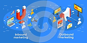 Inbound and outbound marketing vector business illustration in i photo