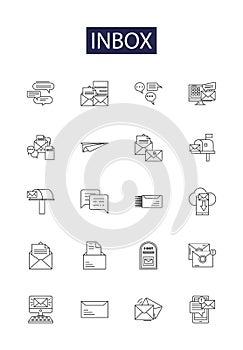 Inbox line vector icons and signs. Messages, Unread, Read, Replied, Drafts, Sent, Archive, Notifications outline vector