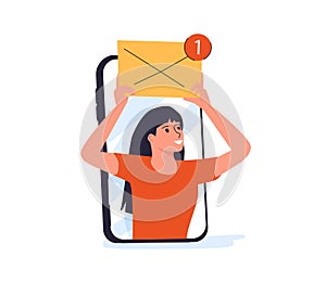 Inbox mail concept. New message notification, letter in online envelope. Newsletter in mailbox. E-mail marketing