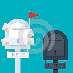 Inbox and outbox full letter with mailbox flat design cartoon vector illustration