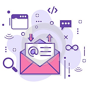 Inbox outbox sign, Catch All Emails Concept, Email Exchange Stock illustration, Send and receive message vector icon design, Cloud