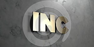 Inc - Gold sign mounted on glossy marble wall - 3D rendered royalty free stock illustration