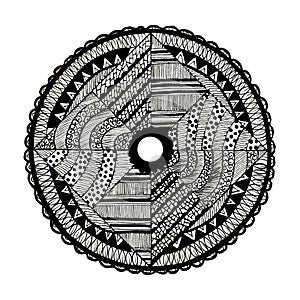 Inc pen mandala. Circular monochrome pattern