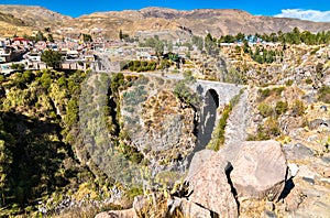 The Inca Bridge across the Colca River at Chivay, Peru