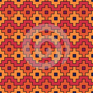 Inca crosses, squares, checks seamless pattern. Ethnic ornament. Folk background. Geometric wallpaper. Tribal motif. Ancient