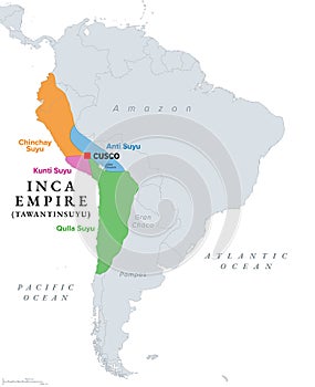 Inca Empire, Tawantinsuyu and its four parts and regional quarters