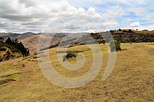 Inca fortress Saksaywaman with view on Cusco, Peru