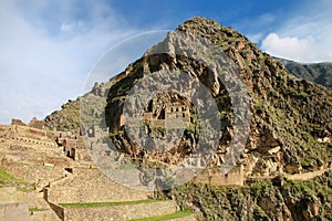 Inca Fortress with Terraces and Temple Hill in Ollantaytambo, Pe