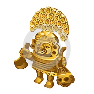 Inca indian ritual figurine from gold, a symbol of sacrifice is on a white background. Vector illustration. photo