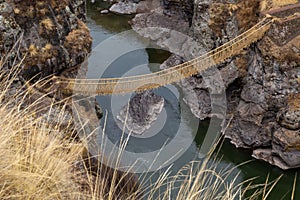 Inca Qeswachaka bridge made of grass