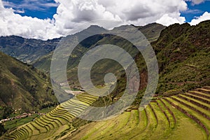 Inca ruins in Pisac, near Cuzco, in Peru.