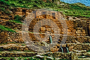 Inca stone ruins and fount at Tambomachay photo