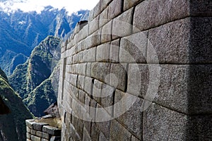 Inca Stone Wall And Mountains Machu Picchu Peru South America