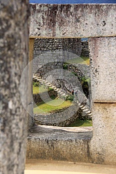 Inca temple throught a stone window