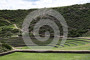 Inca terraces of Moray. Each level has its own microclimate. Moray is an archaeological site near the Sacred Valley