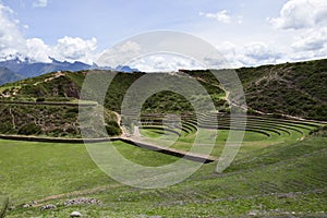 Inca terraces of Moray. Each level has its own microclimate. Moray is an archaeological site near the Sacred Valley