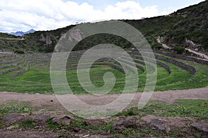 Inca terraces of Moray. Each level has its own microclimate. Moray is an archaeological site near the Sacred Valley