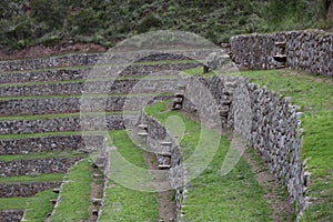 Inca terraces of Moray. Each level has its own microclimate. Moray is an archaeological site near the Sacred Valley