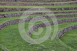 Inca terraces of Moray. Each level has its own microclimate. Moray is an archaeological site near the Sacred Valley