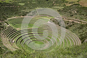 Inca terraces of Moray. Each level has its own microclimate. Moray is an archaeological site near the Sacred Valley