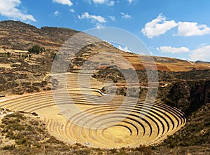 Inca terraces of Moray, Peru. They were used for agricultural experiments. Each level has its own microclimate. Moray is an