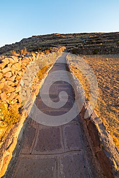 Inca trail on Amantani' Island, Titicaca Lake, Peru