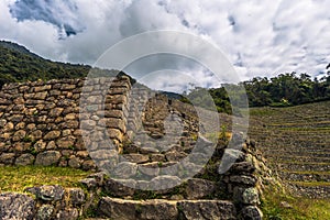 Inca Trail, Peru - August 03, 2017: Ancient ruins of Winay Wayna on the Inca Trail, Peru