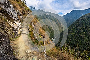 Inca Trail, Peru - August 03, 2017: Wild landscape of the Inca T