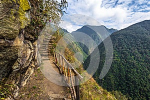 Inca Trail, Peru - August 03, 2017: Wild landscape of the Inca T