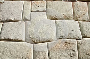 Inca wall in Calle Hatunrumiyoc, Cusco, Peru photo