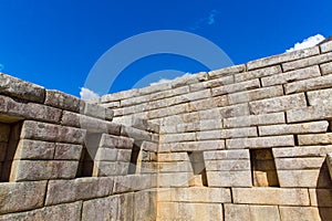 Inca Wall in Machu Picchu, Peru, South America. Example of polygonal masonry.