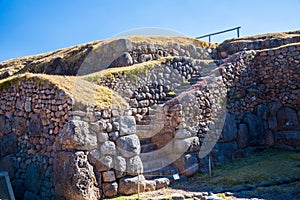 Inca Wall in SAQSAYWAMAN, Peru, South America. Example of polygonal masonry. The famous 32 angles stone