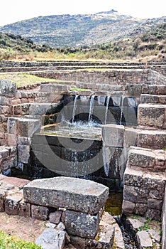 Inca water fountains at the Tipon archaeological site, Cusco, Peru