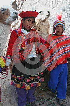 Incan children with llamas