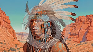 Incan Of The Comanche Tribe: A Detailed Painting By Moebius, James Jean, Or Todd James