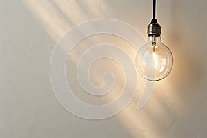 Incandescent bulb casting a soft light on a transparent white backdrop photo
