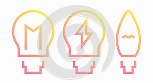 Incandescent lamp, light bulbs gradient line icons. Flat vector illustration isolated on white