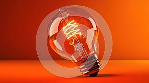 Incandescent light bulb on orange background. Generative ai