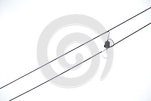 Incandescent with two wires with white background, light bulb