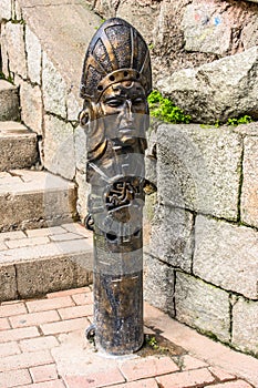 Incas shaped drinking water fountain in Agua Calientes, Cusco, Peru