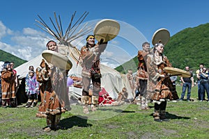 Incendiary dance of indigenous inhabitants of Kamchatka with tambourine