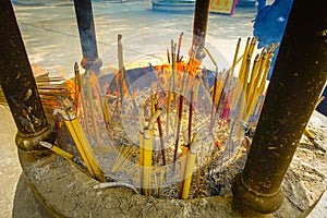 Incense area in Ngong Pin, Lantau Island for visitors to pray in Po Lin Monastery, Lantau Island in Hong Kong