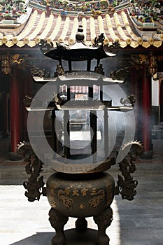 The incense burner in the temple in Taiwan.